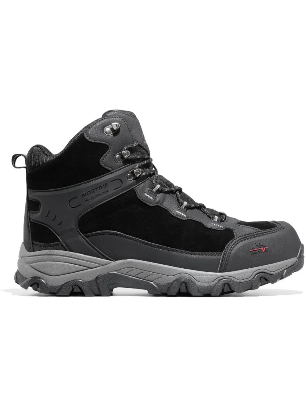 Men's Black Waterproof Shoes Casual Mid Top Round Toe Non Slip Hiking Boots